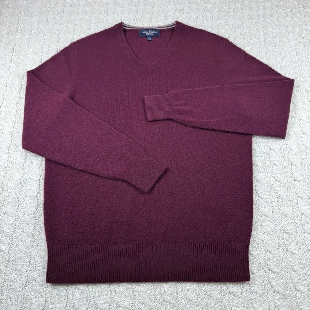 daniel cremieux Luxsury Cashmere V Neck Sweater Men's Large Burgundy Pullover